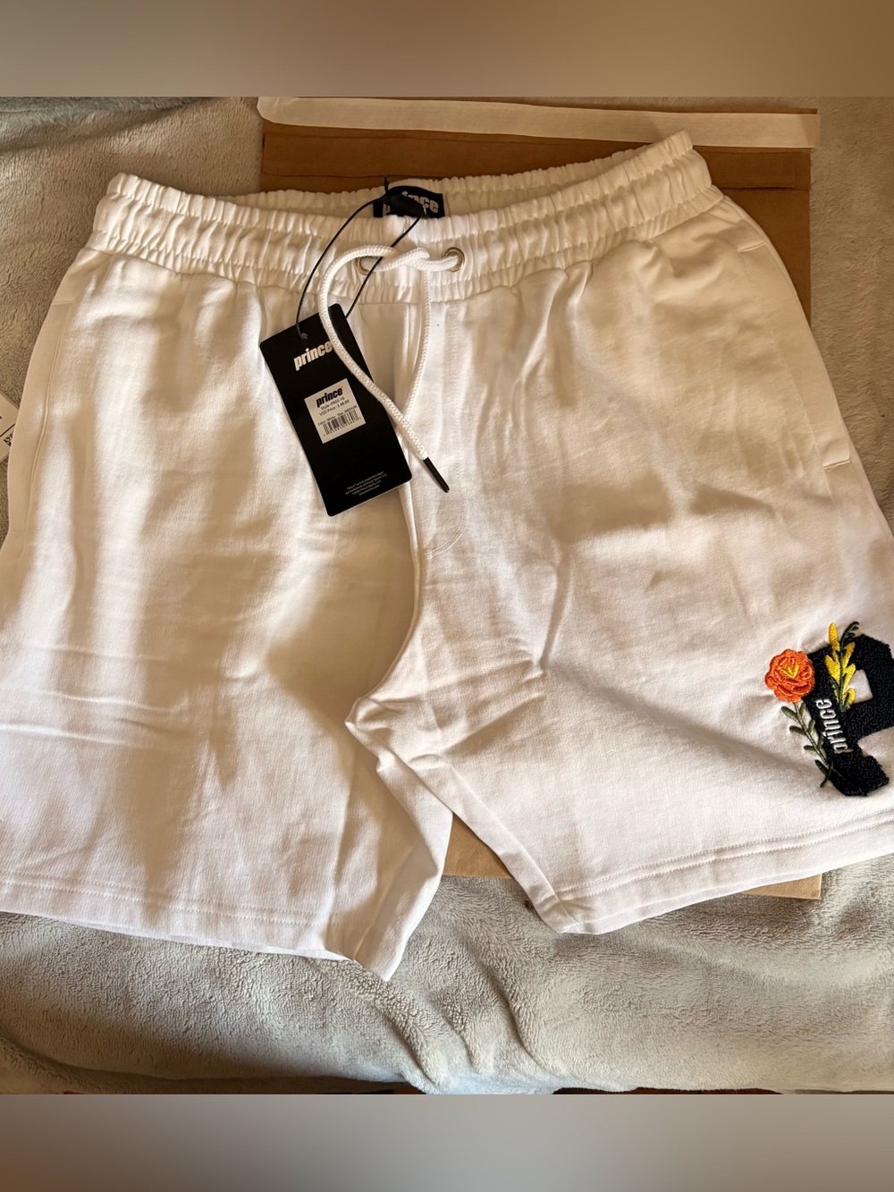 Prince Floral Logo Sweat Shorts White Size Medium NWT